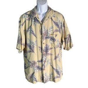 MONTEGO MON Men's Short‎ Sleeve Button Down Floral Hawaiian Shirt Yellow Large